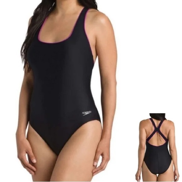Speedo Black and Pink One Piece Swimsuit Athletic Design - Picture 1 of 9